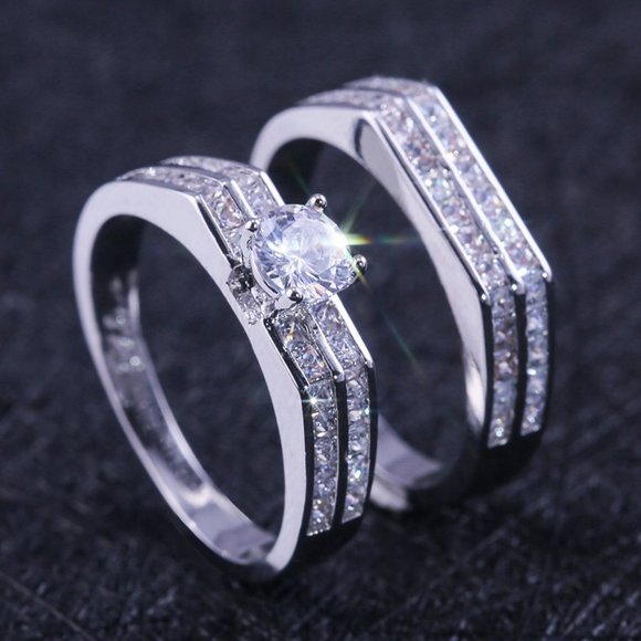 🎁 925 Silver Plated Sparkling Engagement/Wedding Ring for Couples, VIP026 - Picture 1 of 7